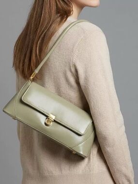 Sleek Olive Green Shoulder Bag with Gold Hardware